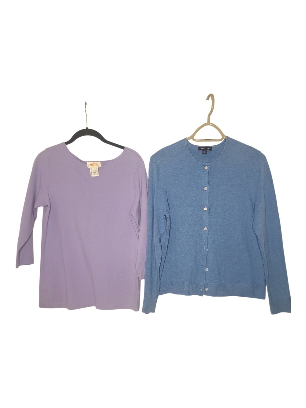 Lands' End Blue Cardigan & Talbots Lavender Top Bundle M